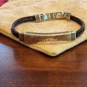 BRIGHTON friends leather and scrolled silver‎ tone bracelet